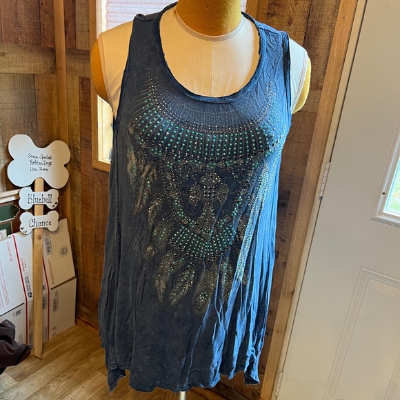 Tops - LADIES WOMEN BY VOCAL XL TO 2X BLUE BEADED BEDAZZLED TOP SHIRT BLOUSE